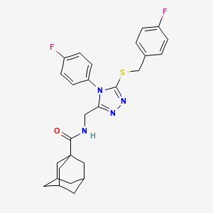 molecular formula C27H28F2N4OS B2878182 N-{[4-(4-fluorophenyl)-5-{[(4-fluorophenyl)methyl]sulfanyl}-4H-1,2,4-triazol-3-yl]methyl}adamantane-1-carboxamide CAS No. 476441-30-2