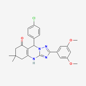 molecular formula C25H25ClN4O3 B2878188 9-(4-chlorophenyl)-2-(3,5-dimethoxyphenyl)-6,6-dimethyl-4H,5H,6H,7H,8H,9H-[1,2,4]triazolo[3,2-b]quinazolin-8-one CAS No. 540480-89-5