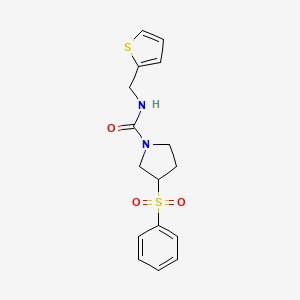 molecular formula C16H18N2O3S2 B2878190 3-(phenylsulfonyl)-N-(thiophen-2-ylmethyl)pyrrolidine-1-carboxamide CAS No. 1448076-04-7