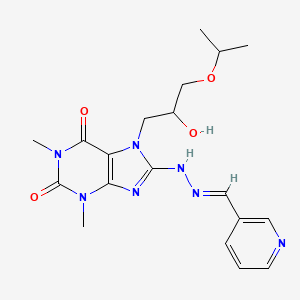 molecular formula C19H25N7O4 B2878191 (E)-7-(2-hydroxy-3-isopropoxypropyl)-1,3-dimethyl-8-(2-(pyridin-3-ylmethylene)hydrazinyl)-1H-purine-2,6(3H,7H)-dione CAS No. 899357-87-0