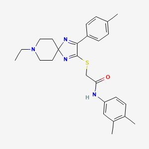 N-(3,4-dimethylphenyl)-2-((8-ethyl-3-(p-tolyl)-1,4,8-triazaspiro[4.5]deca-1,3-dien-2-yl)thio)acetamide