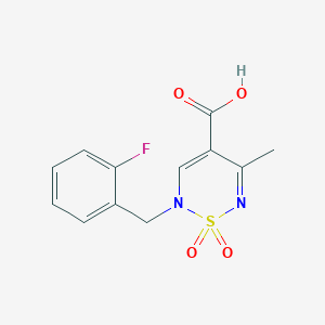 molecular formula C12H11FN2O4S B2878221 2-[(2-fluorophenyl)methyl]-5-methyl-1,1-dioxo-1,2,6-thiadiazine-4-carboxylic acid CAS No. 1443978-88-8