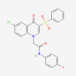 molecular formula C23H16ClFN2O4S B2878230 2-[3-(benzenesulfonyl)-6-chloro-4-oxo-1,4-dihydroquinolin-1-yl]-N-(4-fluorophenyl)acetamide CAS No. 902278-27-7