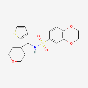 molecular formula C18H21NO5S2 B2878262 N-{[4-(thiophen-2-yl)oxan-4-yl]methyl}-2,3-dihydro-1,4-benzodioxine-6-sulfonamide CAS No. 1203181-04-7