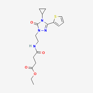 molecular formula C17H22N4O4S B2878293 ethyl 4-((2-(4-cyclopropyl-5-oxo-3-(thiophen-2-yl)-4,5-dihydro-1H-1,2,4-triazol-1-yl)ethyl)amino)-4-oxobutanoate CAS No. 1448035-89-9
