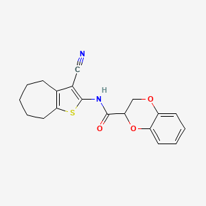 molecular formula C19H18N2O3S B2878339 N-{3-cyano-4H,5H,6H,7H,8H-cyclohepta[b]thiophen-2-yl}-2,3-dihydro-1,4-benzodioxine-2-carboxamide CAS No. 850903-29-6