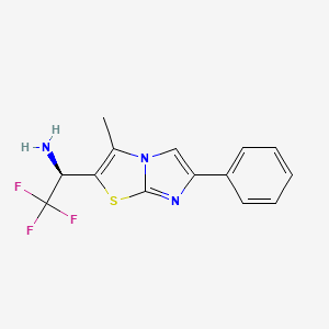 molecular formula C14H12F3N3S B2878349 (1R)-2,2,2-Trifluoro-1-{3-methyl-6-phenylimidazo-[2,1-b][1,3]thiazol-2-yl}ethan-1-amine CAS No. 1492727-72-6