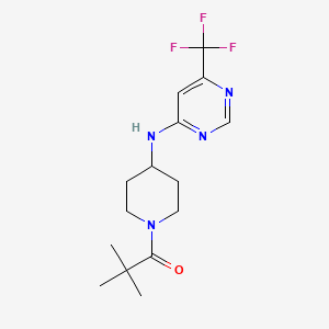 molecular formula C15H21F3N4O B2878357 2,2-Dimethyl-1-(4-{[6-(trifluoromethyl)pyrimidin-4-yl]amino}piperidin-1-yl)propan-1-one CAS No. 2415524-08-0