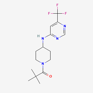 molecular formula C15H21F3N4O B2878357 2,2-Dimethyl-1-[4-[[6-(trifluoromethyl)pyrimidin-4-yl]amino]piperidin-1-yl]propan-1-one CAS No. 2415524-08-0