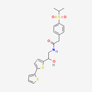 molecular formula C21H23NO4S3 B2878523 N-(2-{[2,2'-bithiophene]-5-yl}-2-hydroxyethyl)-2-[4-(propane-2-sulfonyl)phenyl]acetamide CAS No. 2097899-84-6