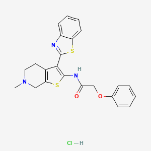 molecular formula C23H22ClN3O2S2 B2878525 N-(3-(benzo[d]thiazol-2-yl)-6-methyl-4,5,6,7-tetrahydrothieno[2,3-c]pyridin-2-yl)-2-phenoxyacetamide hydrochloride CAS No. 1185123-09-4