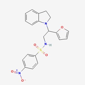 molecular formula C20H19N3O5S B2878539 N-(2-(furan-2-yl)-2-(indolin-1-yl)ethyl)-4-nitrobenzenesulfonamide CAS No. 898458-28-1