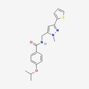 molecular formula C19H21N3O2S B2878584 N-{[1-methyl-3-(thiophen-2-yl)-1H-pyrazol-5-yl]methyl}-4-(propan-2-yloxy)benzamide CAS No. 2319717-54-7