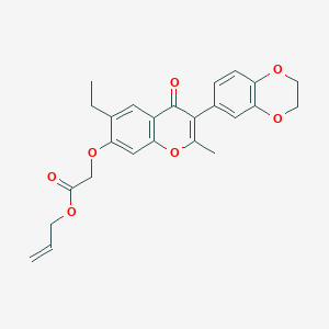 molecular formula C25H24O7 B2878608 prop-2-en-1-yl 2-{[3-(2,3-dihydro-1,4-benzodioxin-6-yl)-6-ethyl-2-methyl-4-oxo-4H-chromen-7-yl]oxy}acetate CAS No. 610760-11-7