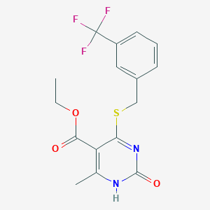 molecular formula C16H15F3N2O3S B2878644 ethyl 6-methyl-2-oxo-4-({[3-(trifluoromethyl)phenyl]methyl}sulfanyl)-1,2-dihydropyrimidine-5-carboxylate CAS No. 899957-42-7