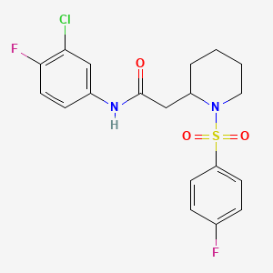 molecular formula C19H19ClF2N2O3S B2878695 N-(3-chloro-4-fluorophenyl)-2-(1-((4-fluorophenyl)sulfonyl)piperidin-2-yl)acetamide CAS No. 1021041-41-7