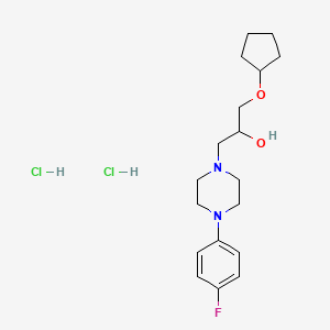 molecular formula C18H29Cl2FN2O2 B2878698 1-(Cyclopentyloxy)-3-(4-(4-fluorophenyl)piperazin-1-yl)propan-2-ol dihydrochloride CAS No. 1216861-67-4