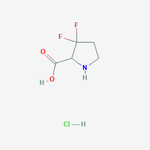 molecular formula C5H8ClF2NO2 B2878716 3,3-Difluoropyrrolidine-2-carboxylic acid hydrochloride CAS No. 1881265-73-1