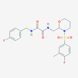 molecular formula C21H23F2N3O5S B2878749 N-{[3-(4-fluoro-3-methylbenzenesulfonyl)-1,3-oxazinan-2-yl]methyl}-N'-[(4-fluorophenyl)methyl]ethanediamide CAS No. 872724-79-3