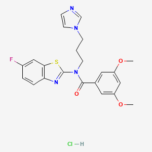 molecular formula C22H22ClFN4O3S B2878804 N-(3-(1H-imidazol-1-yl)propyl)-N-(6-fluorobenzo[d]thiazol-2-yl)-3,5-dimethoxybenzamide hydrochloride CAS No. 1215645-57-0