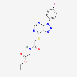 molecular formula C16H15FN6O3S B2878822 ethyl 2-(2-((3-(4-fluorophenyl)-3H-[1,2,3]triazolo[4,5-d]pyrimidin-7-yl)thio)acetamido)acetate CAS No. 863460-27-9
