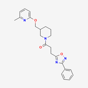 molecular formula C23H26N4O3 B2878849 1-[3-[(6-Methylpyridin-2-yl)oxymethyl]piperidin-1-yl]-3-(3-phenyl-1,2,4-oxadiazol-5-yl)propan-1-one CAS No. 2379976-46-0