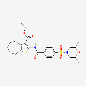 molecular formula C25H32N2O6S2 B2878885 ethyl 2-(4-((2,6-dimethylmorpholino)sulfonyl)benzamido)-5,6,7,8-tetrahydro-4H-cyclohepta[b]thiophene-3-carboxylate CAS No. 397290-68-5