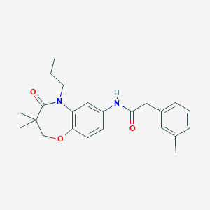 molecular formula C23H28N2O3 B2879168 N-(3,3-dimethyl-4-oxo-5-propyl-2,3,4,5-tetrahydro-1,5-benzoxazepin-7-yl)-2-(3-methylphenyl)acetamide CAS No. 921864-59-7
