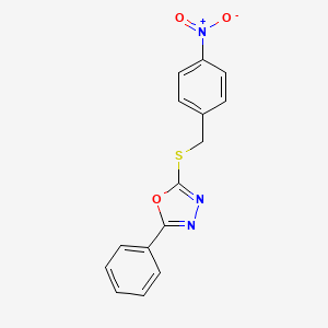 molecular formula C15H11N3O3S B2879196 2-((4-Nitrobenzyl)thio)-5-phenyl-1,3,4-oxadiazole CAS No. 116987-25-8