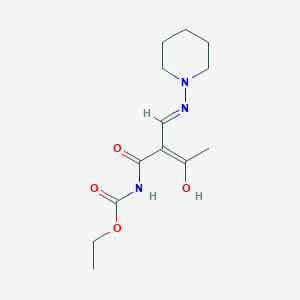 molecular formula C13H21N3O4 B2879217 ethyl N-[(2Z)-3-oxo-2-{[(piperidin-1-yl)amino]methylidene}butanoyl]carbamate CAS No. 338396-56-8