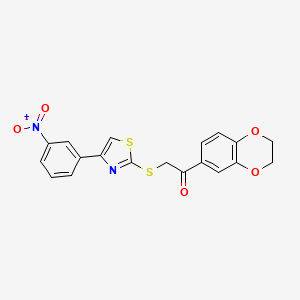 molecular formula C19H14N2O5S2 B2879223 1-(2,3-Dihydro-1,4-benzodioxin-6-yl)-2-{[4-(3-nitrophenyl)-1,3-thiazol-2-yl]sulfanyl}ethan-1-one CAS No. 727689-78-3