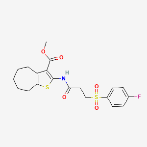 molecular formula C20H22FNO5S2 B2879226 methyl 2-(3-((4-fluorophenyl)sulfonyl)propanamido)-5,6,7,8-tetrahydro-4H-cyclohepta[b]thiophene-3-carboxylate CAS No. 895478-25-8