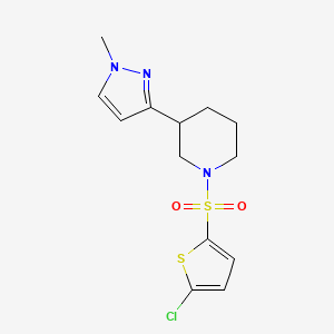 molecular formula C13H16ClN3O2S2 B2879233 1-((5-chlorothiophen-2-yl)sulfonyl)-3-(1-methyl-1H-pyrazol-3-yl)piperidine CAS No. 2201579-32-8