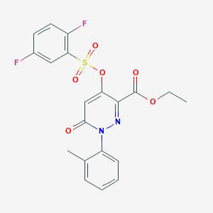 molecular formula C20H16F2N2O6S B2879237 Ethyl 4-(((2,5-difluorophenyl)sulfonyl)oxy)-6-oxo-1-(o-tolyl)-1,6-dihydropyridazine-3-carboxylate CAS No. 899728-32-6