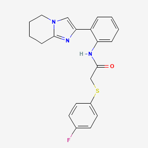 molecular formula C21H20FN3OS B2879245 2-((4-fluorophenyl)thio)-N-(2-(5,6,7,8-tetrahydroimidazo[1,2-a]pyridin-2-yl)phenyl)acetamide CAS No. 2034567-71-8