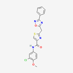 molecular formula C20H15ClN4O3S B2879250 N-(3-chloro-4-methoxyphenyl)-2-((3-phenyl-1,2,4-oxadiazol-5-yl)methyl)thiazole-4-carboxamide CAS No. 1251617-41-0