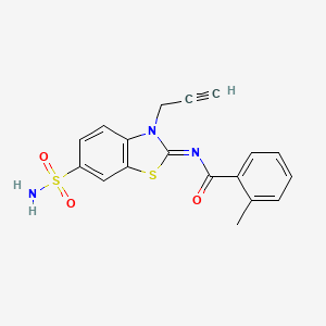 molecular formula C18H15N3O3S2 B2879302 2-methyl-N-(3-prop-2-ynyl-6-sulfamoyl-1,3-benzothiazol-2-ylidene)benzamide CAS No. 887204-31-1