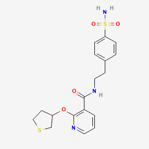 molecular formula C18H21N3O4S2 B2879354 N-(4-sulfamoylphenethyl)-2-((tetrahydrothiophen-3-yl)oxy)nicotinamide CAS No. 2034430-72-1