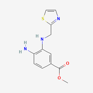 molecular formula C12H13N3O2S B2879430 methyl 4-amino-3-{[(1,3-thiazol-2-yl)methyl]amino}benzoate CAS No. 1551769-81-3