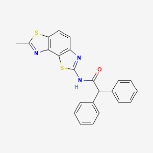 molecular formula C23H17N3OS2 B2879457 N-{11-methyl-3,10-dithia-5,12-diazatricyclo[7.3.0.0^{2,6}]dodeca-1(9),2(6),4,7,11-pentaen-4-yl}-2,2-diphenylacetamide CAS No. 394227-58-8