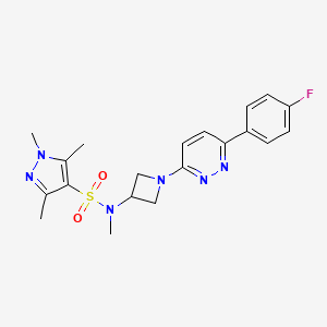 molecular formula C20H23FN6O2S B2879529 N-{1-[6-(4-fluorophenyl)pyridazin-3-yl]azetidin-3-yl}-N,1,3,5-tetramethyl-1H-pyrazole-4-sulfonamide CAS No. 2415518-16-8