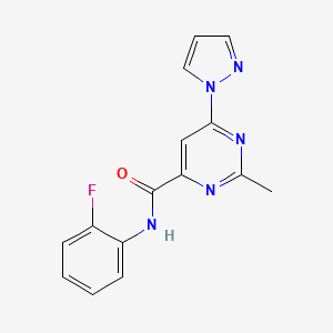 molecular formula C15H12FN5O B2879544 N-(2-fluorophenyl)-2-methyl-6-(1H-pyrazol-1-yl)pyrimidine-4-carboxamide CAS No. 1334372-69-8