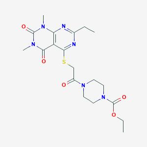molecular formula C19H26N6O5S B2879563 Ethyl 4-(2-((2-ethyl-6,8-dimethyl-5,7-dioxo-5,6,7,8-tetrahydropyrimido[4,5-d]pyrimidin-4-yl)thio)acetyl)piperazine-1-carboxylate CAS No. 852169-28-9