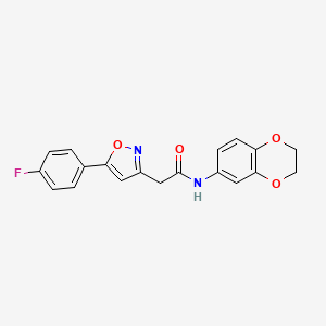 molecular formula C19H15FN2O4 B2879570 N-(2,3-dihydro-1,4-benzodioxin-6-yl)-2-[5-(4-fluorophenyl)-1,2-oxazol-3-yl]acetamide CAS No. 953202-56-7