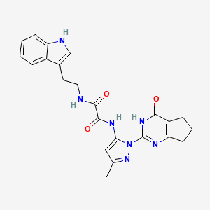 molecular formula C23H23N7O3 B2879573 N1-(2-(1H-indol-3-yl)ethyl)-N2-(3-methyl-1-(4-oxo-4,5,6,7-tetrahydro-3H-cyclopenta[d]pyrimidin-2-yl)-1H-pyrazol-5-yl)oxalamide CAS No. 1014048-49-7