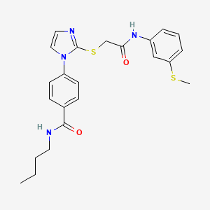 molecular formula C23H26N4O2S2 B2879592 N-butyl-4-{2-[({[3-(methylsulfanyl)phenyl]carbamoyl}methyl)sulfanyl]-1H-imidazol-1-yl}benzamide CAS No. 1207017-69-3
