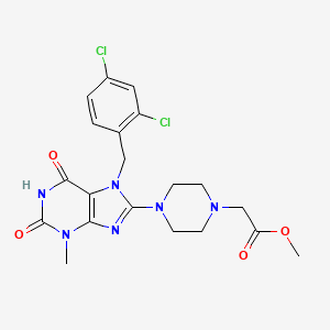 molecular formula C20H22Cl2N6O4 B2879601 methyl 2-(4-{7-[(2,4-dichlorophenyl)methyl]-3-methyl-2,6-dioxo-2,3,6,7-tetrahydro-1H-purin-8-yl}piperazin-1-yl)acetate CAS No. 895824-39-2