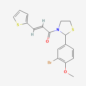 (E)-1-(2-(3-bromo-4-methoxyphenyl)thiazolidin-3-yl)-3-(thiophen-2-yl)prop-2-en-1-one