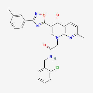 molecular formula C27H22ClN5O3 B2879606 N-[(2-chlorophenyl)methyl]-2-{7-methyl-3-[3-(3-methylphenyl)-1,2,4-oxadiazol-5-yl]-4-oxo-1,4-dihydro-1,8-naphthyridin-1-yl}acetamide CAS No. 1032002-05-3