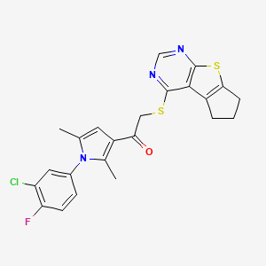 1-[1-(3-chloro-4-fluorophenyl)-2,5-dimethyl-1H-pyrrol-3-yl]-2-{7-thia-9,11-diazatricyclo[6.4.0.0^{2,6}]dodeca-1(8),2(6),9,11-tetraen-12-ylsulfanyl}ethan-1-one